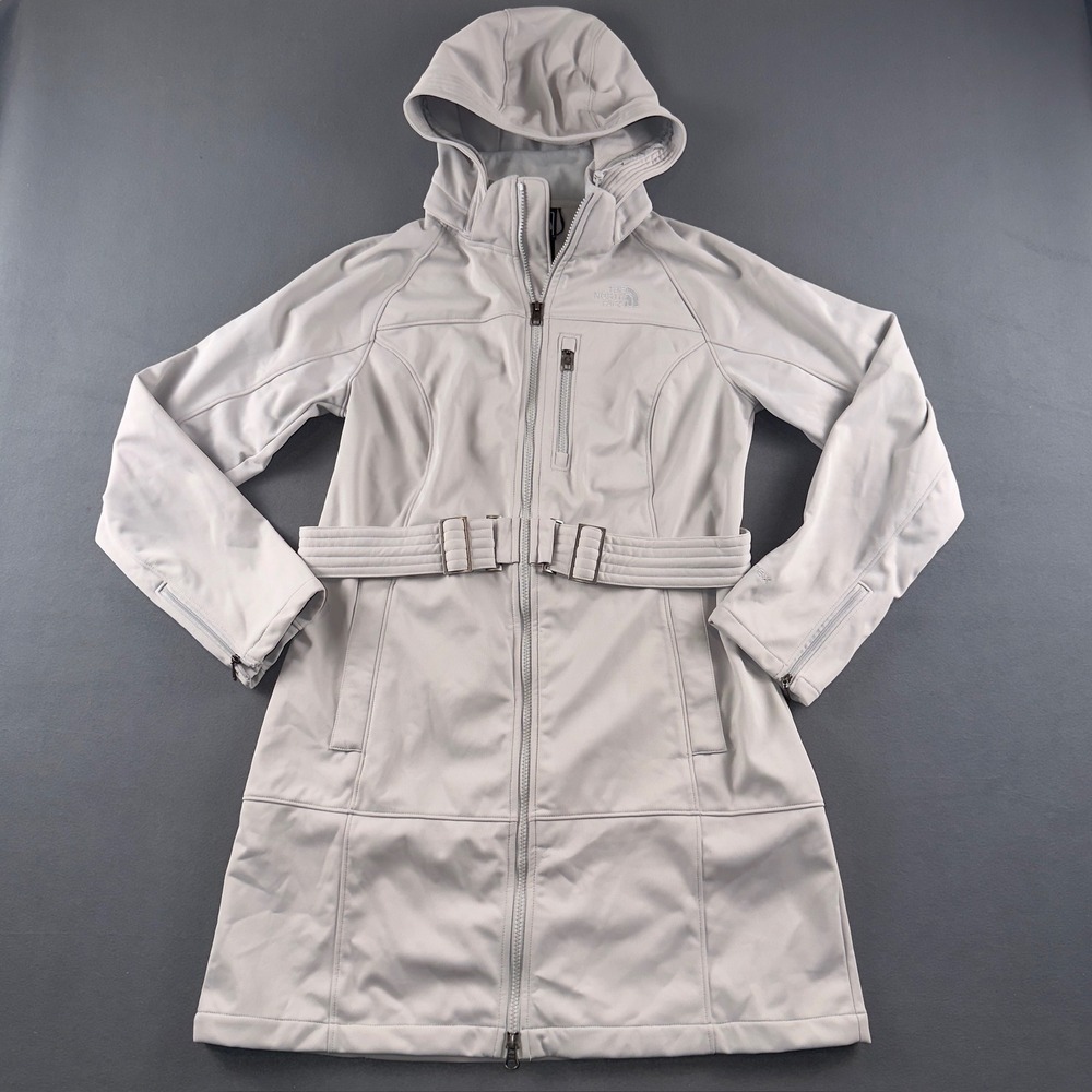 The North Face Women Apex Bionic Trench Coat Gray Softshell Hooded Jacket M A3BH